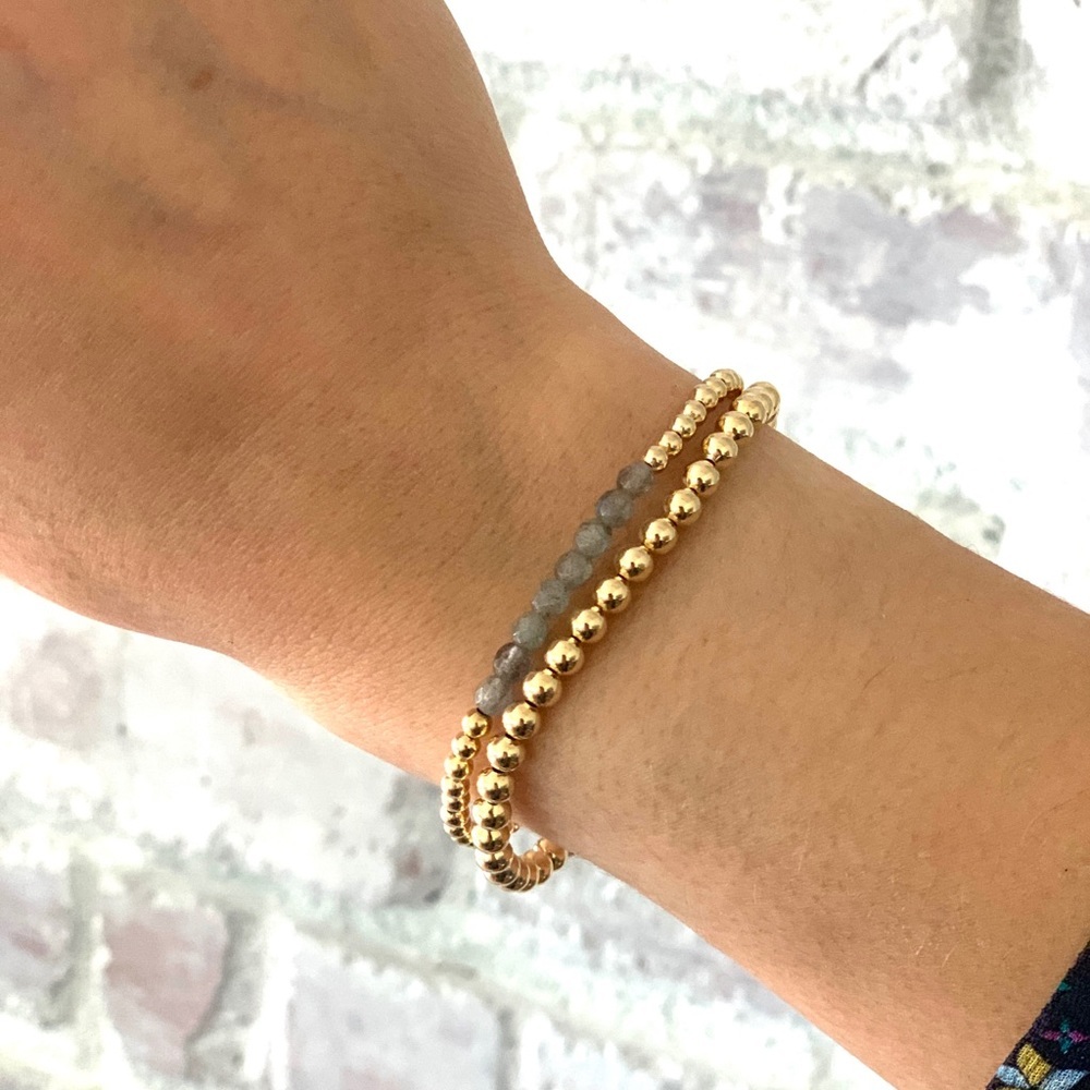 Gold Filled Ball 3mm Stretchy Labradorite Bracelet - Picture 1 of 2